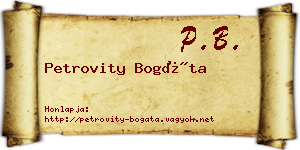 Petrovity Bogáta névjegykártya